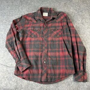 Ariat Shirt Medium Retro Fit Red Plaid Flannel Pearl Snap Button Down Western